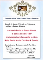 Convegno di Cultura Beata Maria Cristina di Savoia – Ravanusa – 187° Anniversario della nascita in cielo della Beata Maria Cristina di Savoia